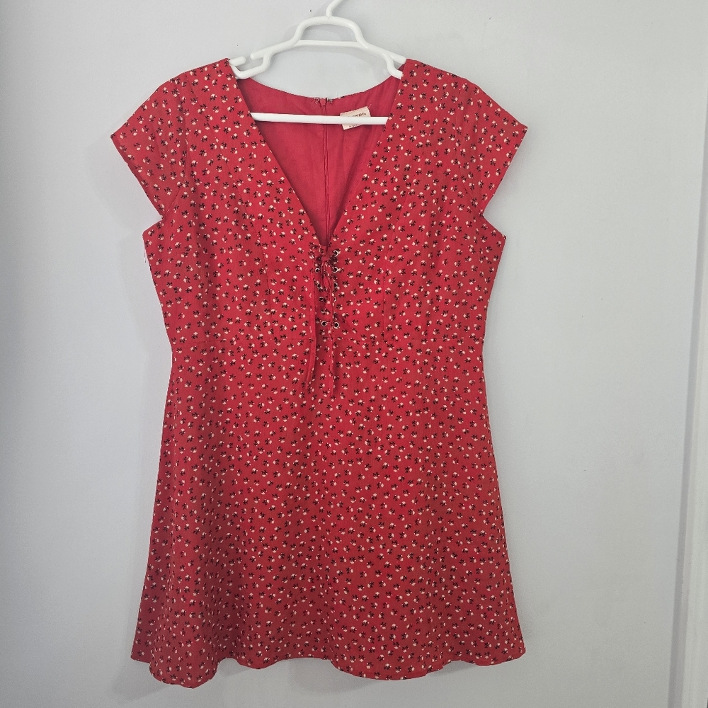 Red Floral Tie-Front A-Line Dress